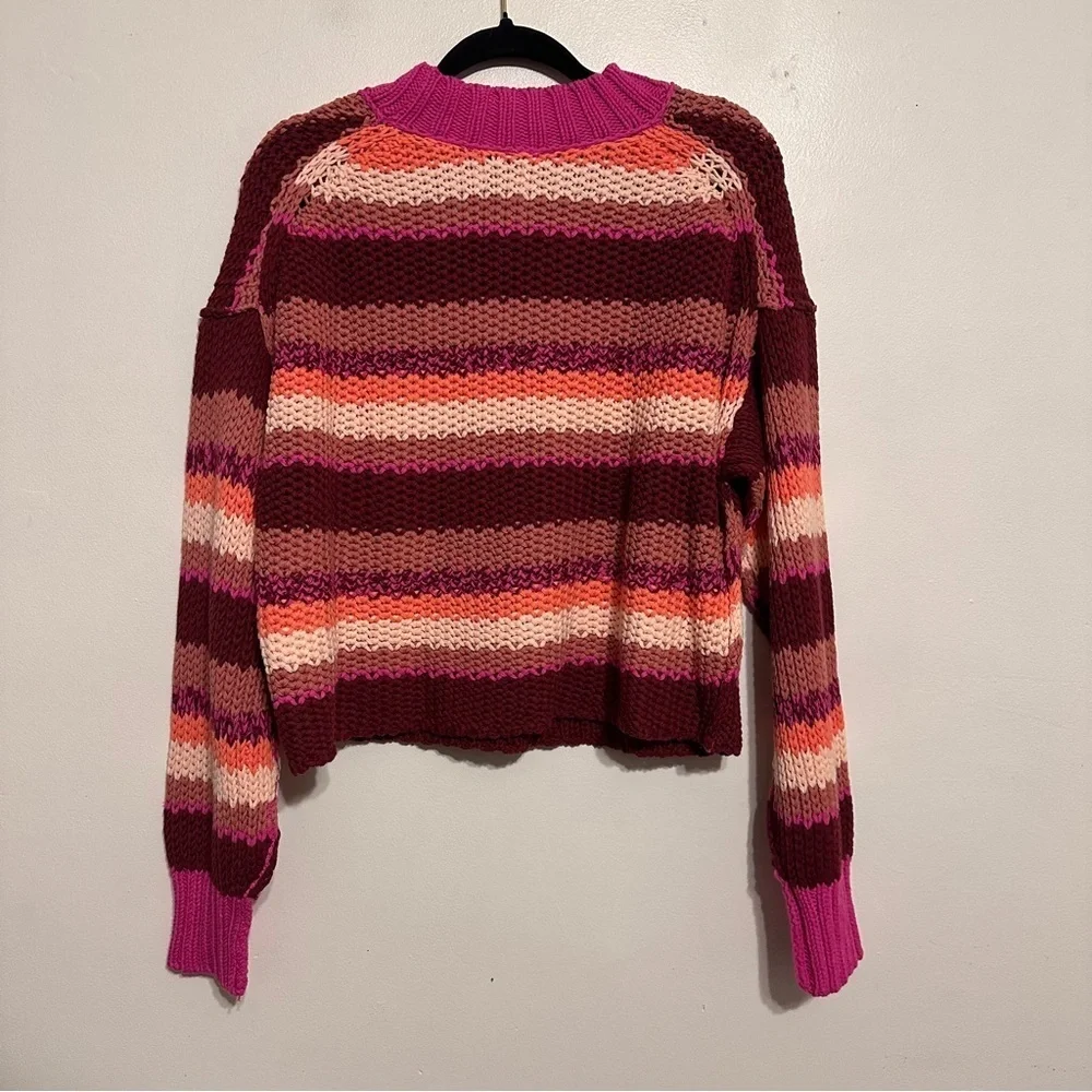 Free People Devon Striped Cropped Sweater Pink cotton blend size large